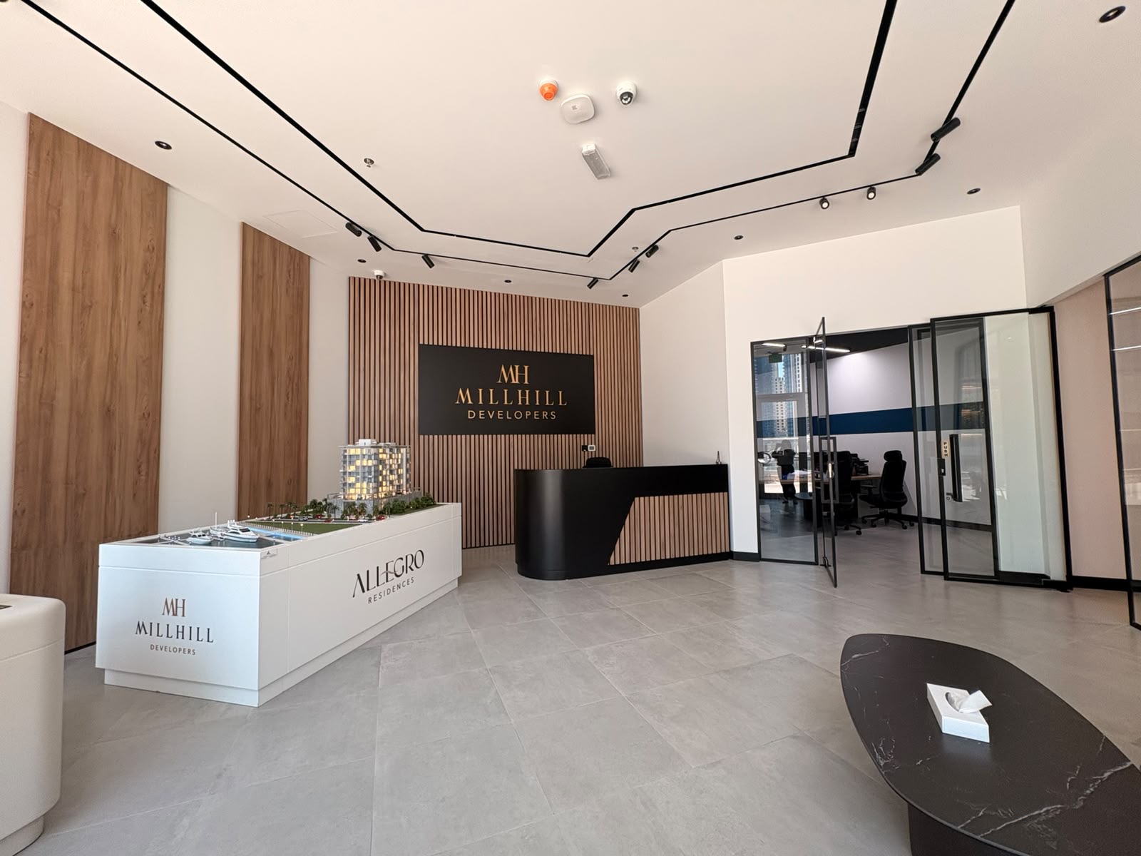 Mill Hill Developers sales gallery office interior at Dubai Marina